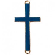 Metalen tussenstuk Kruis 46x23mm Goud - donker blauw